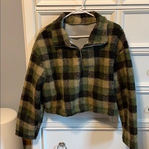 Shein half zip plaid teddy sweatshirt cropped